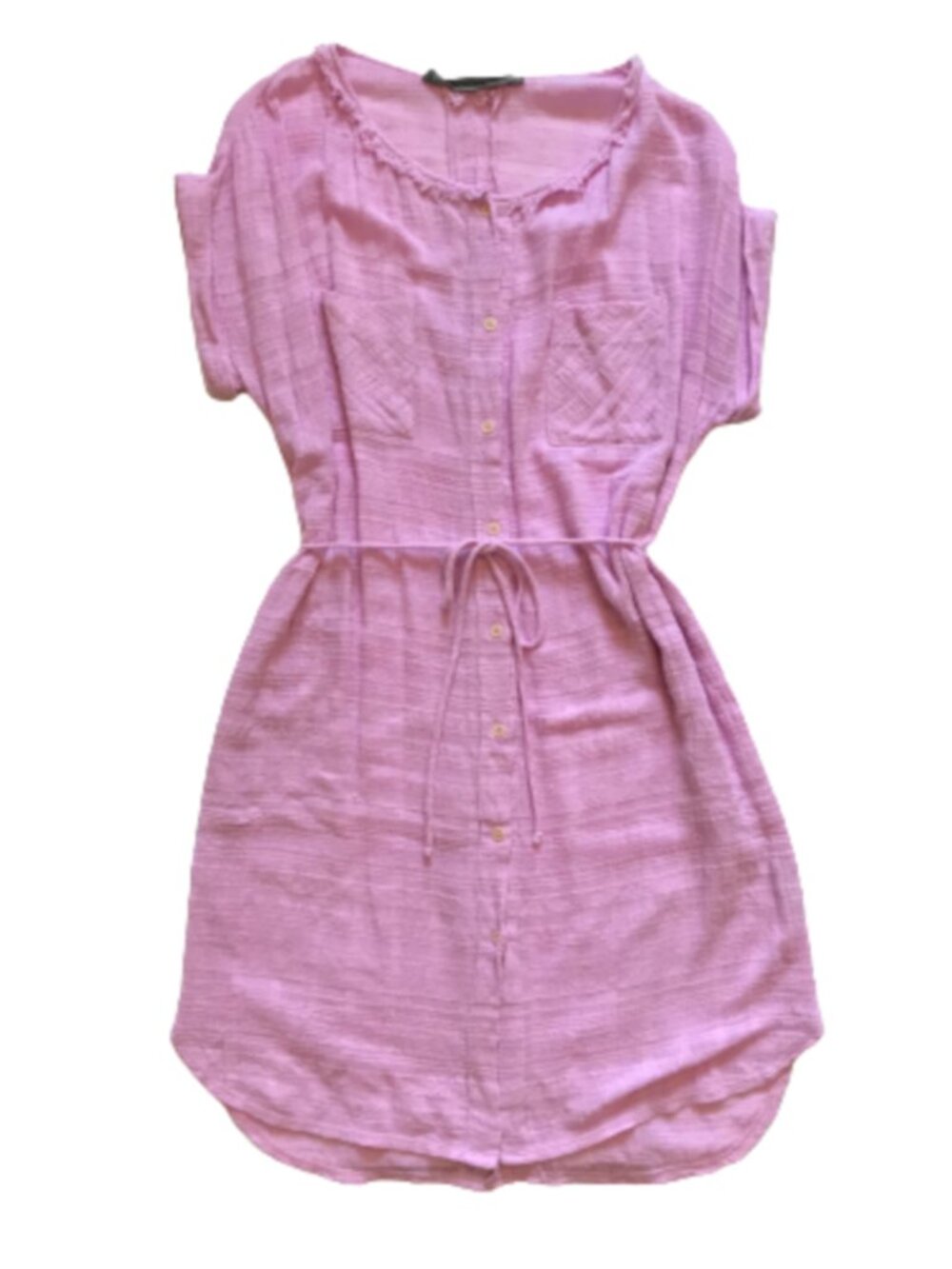 Raquel Allegra Cotton Gauze Mini Shirt Dress Womens 1 Small Pink Purple Belted